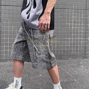 Prix de gros Short en strass décontracté pour l'extérieur Logo personnalisé Short en strass surdimensionné léger pour homme - Product Image 5