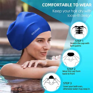 Custom Swimming Caps Silicone Adult 120 Grams Large Swim Caps With Logo For Women Swimming Long Hair