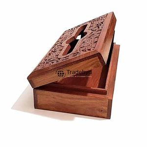 Caja de Pañuelos y Soporte de Madera Tallada con Patrón Floral Grabado, Diseño Moderno, Calidad Premium para el Hogar y el Trabajo, Tradebyd - Product Image 2