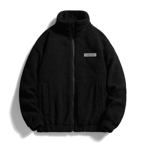 Veste polaire surdimensionnée en Sherpa pour l'hiver avec logo brodé sur mesure OEM pour hommes et col à capuche tissé unisexe - Product Image 3