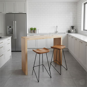 Ensemble de table de bar en bois de suar massif, chaises coquille, assise en bois naturel à bord vif, pieds en fer noir, style moderne, écologique, pour la maison, le bar, l'hôtel, la cuisine - Product Image 4