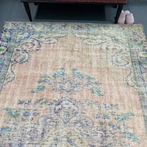 Alfombra de 5.9x9.7 pies, Alfombra Turca Vintage, Alfombra con Estampado Animal Azul Marrón - Product Image 3