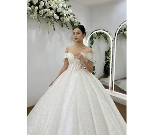 OEM Manufacture Beautiful lace fabric with lace open Ball Gown Flora wedding dress train for bride TNBPno28