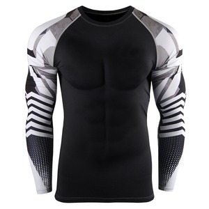 Camiseta de Compresión para Hombre, MMA, Spandex, Poliéster, Elástica, Transpirable, de Secado Rápido, Ligera, para Gimnasio, Entrenamiento, Correr - Product Image 1