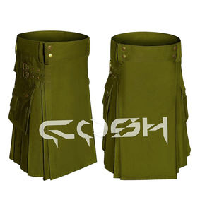 Personalizado Hombres Escocés Verde Algodón Deporte Cargo Kilt con Bolsillos Laterales Moda Utilidad Kilt Proveedor De Pakistán - Product Image 1