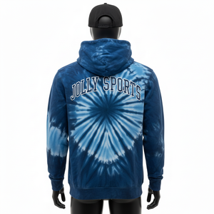 Sweat-shirt tie-dye pour homme 320GSM, coton de haute qualité, molleton bleu et blanc, style sportif, broderie et impression de logo personnalisés, sweat-shirt basique - Product Image 5