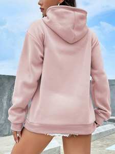 Sweat à capuche rose surdimensionné pour femmes en coton polaire Pullover Plain Sweatshirt Warm Casual Winter Wear Streetwear Custom Logo Wholesale - Product Image 2