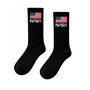 NASA Logo <b>Black</b> Tennis <b>Socks</b> 100% Cotton Comfortable Breathable Customizable Logo Athlete Sporty Style Free Size for Autumn - Product Image 1