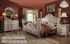 Rococo Style Luxury King Size Carved <b>Bed</b> Royal Shyne Luxury Bedroom Furniture Set Luxurious Hand Carved Teak <b>Wood</b> Bedroom Set - Product Image 4