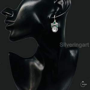 Women's Drop <b>Earring</b> Natural <b>Green</b> Onyx Gemstone December Birthstone Engagement Handmade Jewelry 925 Sterling Silver <b>Earring</b> - Product Image 3