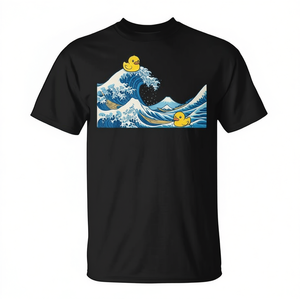 T-Shirt Promozionale con Paperella Surfista su Onda Giapponese - Product Image 2