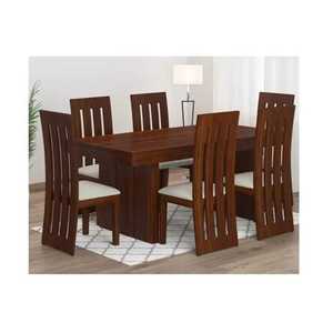 Juego de Mesa de Comedor de Madera de Acacia Sólida para 6 Personas con Sillas |   Acabado en Nogal |   Diseño moderno con respaldo de listones |   Muebles para el Hogar y Restaurantes - Product Image 1