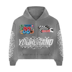 Custom High Quality Men's Tracksuit Acid Wash <b>Zip</b> <b>Up</b> Hoodie and Flared Sweatpants Set with Logo Print for Streetwear Fashion - Product Image 3