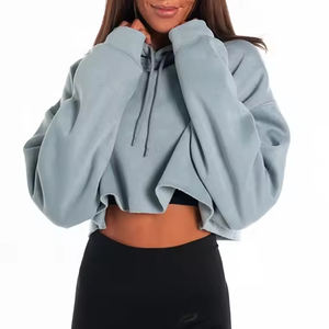 Sudadera con capucha de algodón en blanco de fabricante al por mayor de ropa personalizada para mujer, tops cortos de manga larga para gimnasio, Sudadera con capucha OEM con servicio - Product Image 4