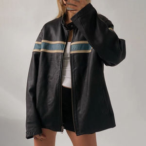 1990's Retro Vintage Ladies Oversize Bomber Chaqueta de piel de oveja Chaqueta de cuero larga suave para mujer - Product Image 4