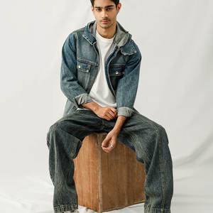 Veste en jean pour homme tendance, col montant, respirante, à capuche, vintage, décontractée, classique, élastique, nouvelle, dernière tendance, vente chaude - Product Image 5