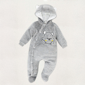 Combinaison bébé à pieds en polaire tricotée de qualité supérieure, motif dessin animé mignon, tissu respirant, fermeture à bouton unique, 4 saisons, unisexe ALB25 - Product Image 2