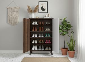 Mueble Zapatero Moderno y Elegante para Sala de Estar, 2 Puertas, 5 Niveles, 15 Pares, Modelo para Adultos SC405, Color Nogal Columbia Blanco, Hecho en Malasia - Product Image 2