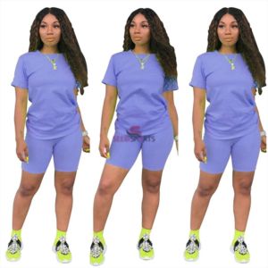 เซ็ต2ชิ้นแนวสปอร์ตสีพื้นของผู้หญิง,เสื้อนักขี่มอเตอร์ไซค์กางเกงขาสั้นเหนือเข่าแขนสั้นสำหรับขี่มอเตอร์ไซค์ - Product Image 6