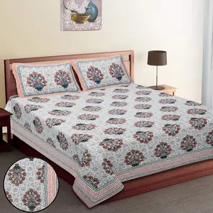 Sang trọng Ấn Độ tay khối in bông bedsheet Set Handmade Bộ đồ giường barmeri in bedsheet với gối bao gồm bán buôn rất nhiều OEM