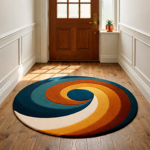 Hand Tufted Woven Wool/Silk <b>Round</b> Abstract Swirl Rug Multicolor Modern Designer <b>Carpet</b> for Bedroom Living Room & Exercise - Product Image 2
