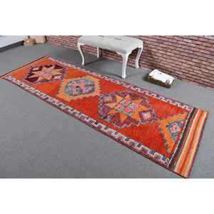 3.2x9.6 ft Rug, Vintage Turkish <b>Runner</b> Rug, <b>Red</b> Herki Wool Rug - Product Image 2