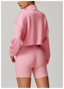 À la mode femmes décontracté haut court quart fermeture éclair léger Stretch tricoté tissu doublé sweats à capuche pour Streetwear solide court - Product Image 2