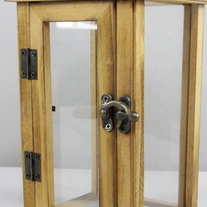 Lanterne de couverture en verre coupe-vent avec porte à charnière lanterne décorative en bois naturel pour décoration d'occasion - Product Image 2