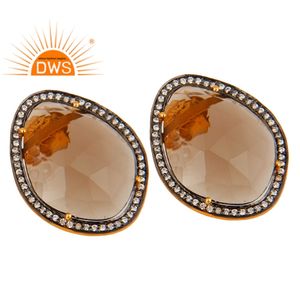 ต่างหูสตั๊ดอัญมณีควอตซ์สังเคราะห์สีเงินธรรมชาติดีไซน์ล่าสุดผลิตตามแบบ - Product Image 2