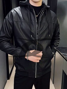 เสื้อแจ็คเก็ตหนังผู้ชายสำหรับฤดูหนาว แบบนักแข่ง กันน้ำ ระบายอากาศ ทรงเข้ารูป คอเต่า สไตล์มอเตอร์ไซค์  สามารถปรับแต่งได้ - Product Image 5