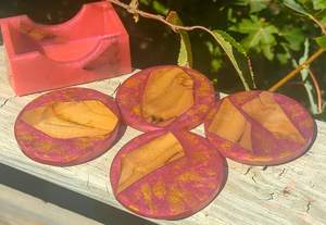 Posavasos de piedra hechos a mano con madera y resina epoxi, venta al por mayor, juego de posavasos a granel de La India, posavasos de protección de bebidas duraderos - Product Image 5