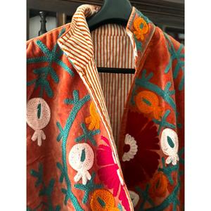 Orange Garden Velvet Embroidered <b>Reversible</b> <b>Jacket</b> Customizable Large/XL Autumn Outerwear with Custom Logo Winter Coats - Product Image 1