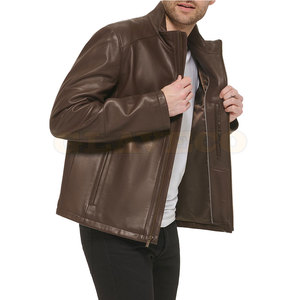 Veste en cuir pour homme, vente chaude, hiver, col montant, logo sur le devant, capuche, imperméable, écologique, décontractée - Product Image 3