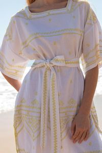 Haute couture brodée femmes à manches courtes Mini longueur tenue décontracté dames court caftan - Product Image 4