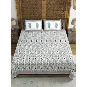 <b>King</b> <b>Size</b> 100% Cotton Bedsheet Set 300TC Hand Block Print Jaal Floral Animal Pattern 6pcs Custom Logo Bed Use Grey" - Product Image 1