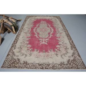 Vintage Turkish Rug Classic Pink Beige 5.9 X 10.3ft Handmade Wool Patchwork Design for Bedside Rectangle Hallway Pattern Latex - Product Image 1