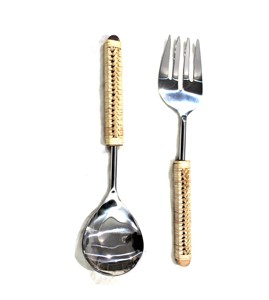 Ensemble de salade en métal d'utilisation de portion de nourriture et de salade avec la poignée en bois et de résine - Product Image 6