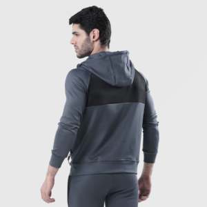 Sudadera con capucha de felpa francesa con cremallera, 100% poliéster, diseño desgastado, estampado serigrafiado, bordado, estilo Forbearance de alto gramaje en gris - Product Image 2