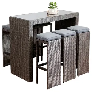 7 PCS Outdoor Wicker Bar Set With 6 Seater Cushioned Stools Is A Perfect Decor For Your Outdoor Or Indoor Space