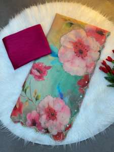 Soft Tabi Organza Saree Ethnique Élégant avec Miroir à Ombrage Floral Work Cut Dana Border Parfait pour toutes les Occasions Quatre Saisons - Product Image 5