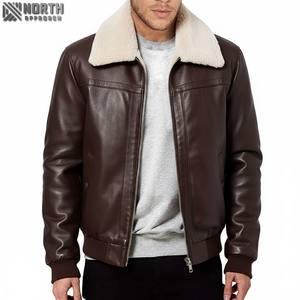 Chaqueta de cuero de color sólido marrón personalizada de alta calidad para hombre con decoración bordada Servicio Oem disponible Chaqueta de bombardero personalizada - Product Image 1