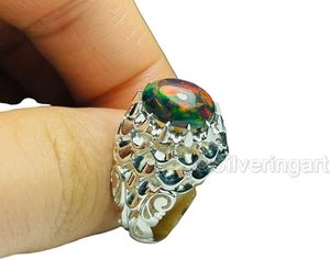 แหวนเงินแท้ 925 สำหรับผู้ชาย ประดับพลอยโอปอลสีดำธรรมชาติ หินประจำเดือนตุลาคม เหมาะเป็นของขวัญคริสต์มาส สไตล์ตุรกี - Product Image 2