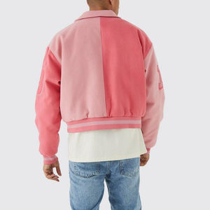 Custom 100% <b>Wool</b> Baseball Jacket for Men Street Style Chenille Embroidery <b>Pink</b> Varsity Crop Jacket College Varsity Letterman - Product Image 2