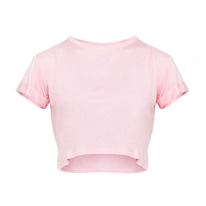 เสื้อครอปแขนสั้นผ้าย้อมสีพื้นสำหรับผู้หญิงเสื้อครอปแขนสั้นคอกลมลำลองสำหรับออกกำลังกายในฤดูใบไม้ผลิฤดูใบไม้ร่วง - Product Image 4