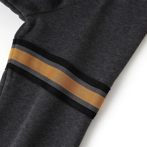 Sudadera de cuello redondo de lana gris oscuro Alpha |   Suéter Unisex de Invierno con Rayas Acanaladas Amarillas y Negras, Estilo Universitario, Forrado - Product Image 3