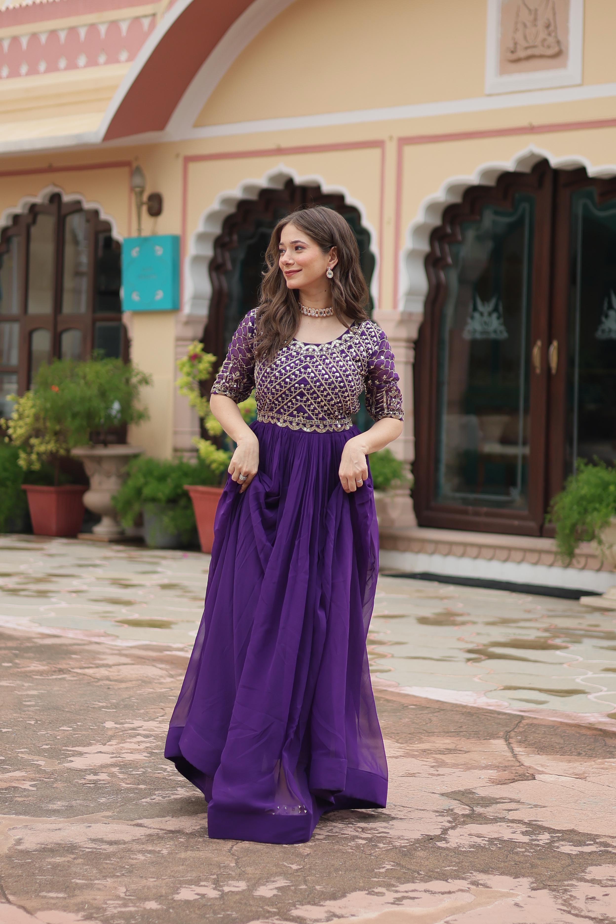 open lace back dress Beach Partywear Floral Georgette Stitched Designer Bollywood Style Gown main image 1