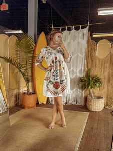 Robe courte fluide en coton brodé style bohème cottage core, faite à la main, éthique, pour l'automne - Product Image 2