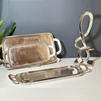Bandeja Rectangular de Aluminio con Base Redonda, Bandeja de Servicio de Alimentos y Café Hecha a Mano de la Mejor Calidad, Bandeja Elegante para Mesa de Hotel