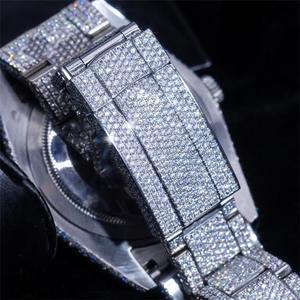 Montre Hip Hop de Luxe pour Homme à Mouvement Automatique, Cadran en Verre Moissanite VVS Entièrement Sertie, Fermoir Caché Fait Main, Argentée - Meilleure Vente - Product Image 5