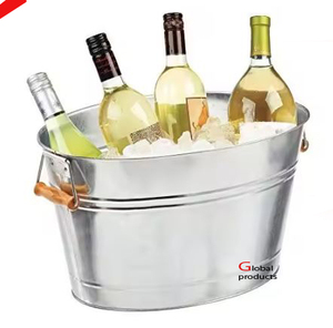 Enfriador de vino de acero inoxidable con acabado de plata de forma ovalada de alto estándar con asa para restaurante y bar de hotel - Product Image 2